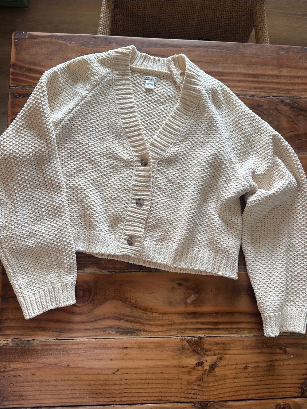 Billabong Cropped Cream Knit Button-Front Women's Sweater Medium